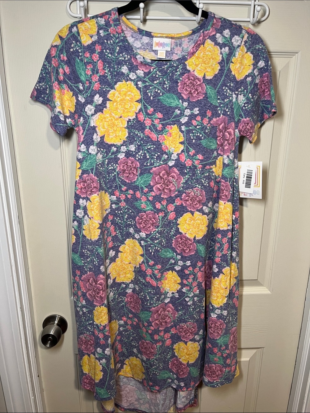 LuLaRoe Purple Floral High-Low Dress with Yellow & Pink Blooms